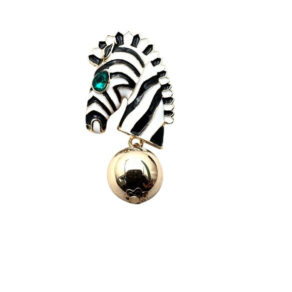 Womens Earrings Pierced Zebra Black White Enamel Green Rhinestone - Picture 2 of 3